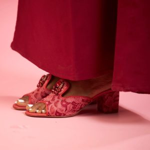 Red lace kitty Mules Limited Stock Alert as seen in LFW SS26 Only a few pairs available — don’t miss out!